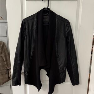Blank NYC Black Leather Jacket with Draped Front